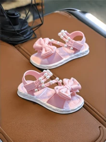2025 新款女童花朵公主凉鞋，时尚露趾夏季轻便透气厚底防滑沙滩拖鞋，幼儿/小女孩 - 粉色 - 查看 4