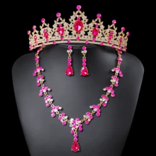 4 件巴洛克水晶皇冠项链耳环套装公主派对王冠新娘婚礼派对发饰珠宝皇冠套装