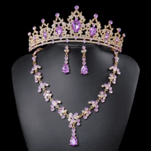 4 件巴洛克水晶皇冠项链耳环套装公主派对王冠新娘婚礼派对发饰珠宝皇冠套装