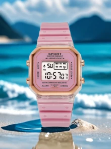 1pc Fashionable Women's Electronic Watch, Multifunctional Sports Watch For Students, Rose Gold Frame, Suitable For Daily Use, Birthday Gift - White - View 2