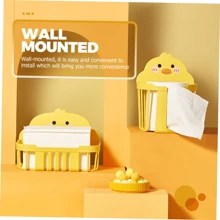 1 Piece Of Super Cute Little Yellow Duck Tissue Box Is Coming, Wall-Mounted Toilet Paper Holder, Wall-Mounted Toilet Paper Roll Holder, No Need To Drill Holes For Toilet Paper Holder, Bathroom Storage Rack, With Seamless Sticker Design