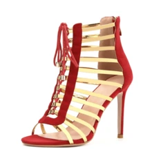 Women's Tassel Lace-Up Heeled Sandals Stylish High Heels In Red & Black - 紅色 - 查看 7