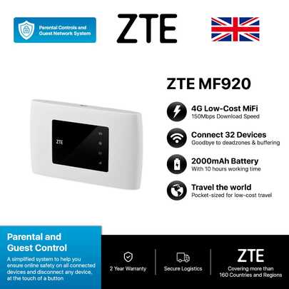 ZTE MF920, 4G+ MiFi, Low-Cost Portable On-The-Go WiFi Router Hotspot, Connect 32 Devices