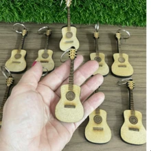 10 Guitar Keychains Musical Instrument Wood MDF 6mm - Yellow - View 6