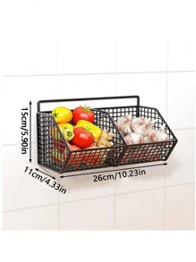 1pc,Piece Wall Mounted Kitchen Storage Basket - Multi-Functional Rack Organizer For Vegetables, Garlic, Onions - Metal Shelf Case - Suitable For Small Kitchen And Bathroom Storage, No Battery Required, Made Of Other Materials