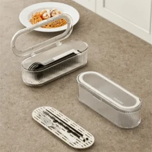 1 Exquisite Cutlery Storage Box, Made Of Plastic Material, Suitable For Storing Cutlery Such As Knives, Forks, Spoons, Chopsticks, Etc. In The Kitchen, Dust-Proof And Moisture-Proof, With A Drainage Pad