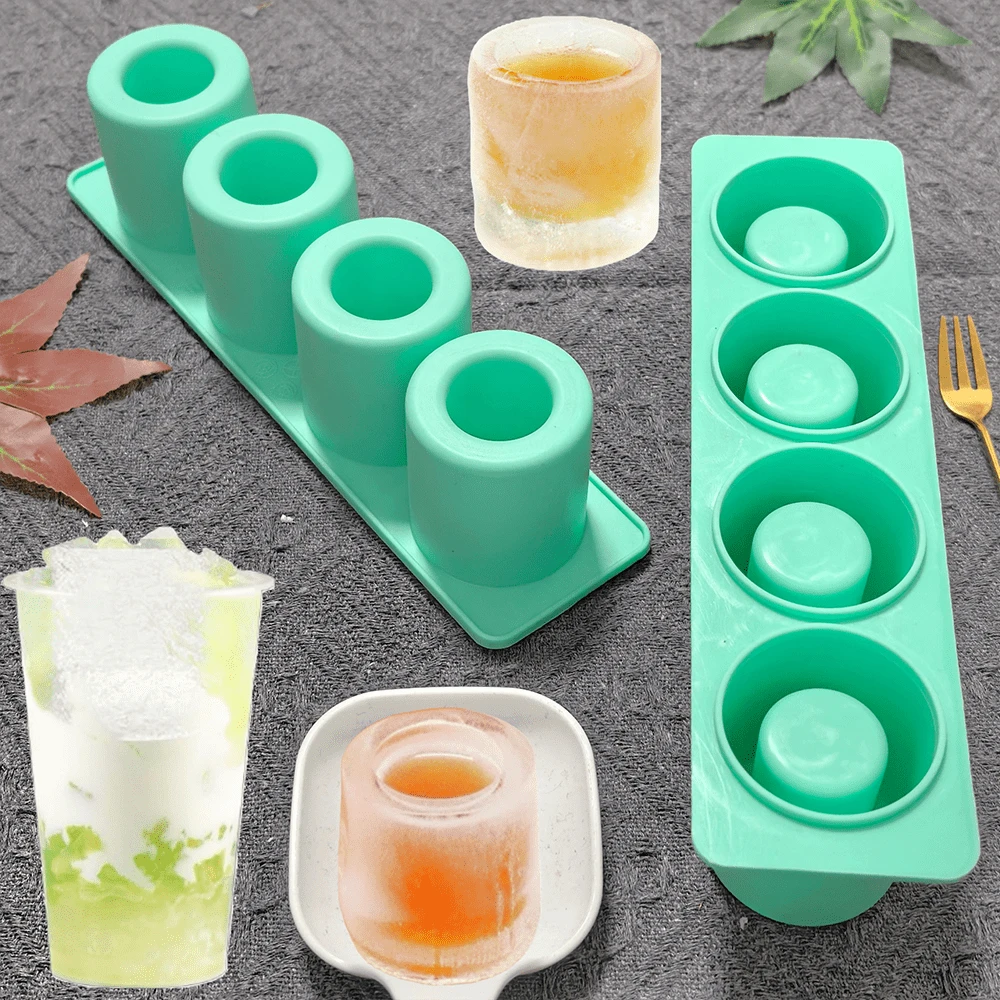 1 个 4 腔圆形冰块托盘，硅胶制冰机模具，易于释放冰块，适用于鸡尾酒、酒吧或冰咖啡杯