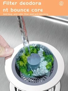 2 Pcs 3 In 1 Kitchen Sink Drain Strainer - Stainless Steel Pop-Up Sink Stopper Set, Anti-Clog Sink Food Trap Basket, Quick Drain Strainer Sink Stopper Fits U.S. Standard 3-1/2 Inch Drain Strainer
