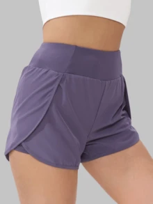 1 chiếc quần short thể thao nữ cạp cao, nhanh khô, hai lớp, có túi, thích hợp cho chạy bộ mùa hè. - Màu tím - Xem 4