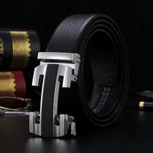 1pc Men Belt Fashionable All-Match Black Belt Leisure Business Automatic Buckle Golden Belt Gift For Boyfriend/Elders/Daily Life Summer, School