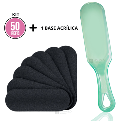MONOLO 50 Lixas p/ Pés Refil Descartável + 1 Base Suporte Acrílico Profissional