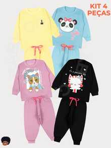 4 Piece Kit Children's Set Girl Winter Cold Sweatshirt 1 To 8 Assorted - 彩色 - 查看 1