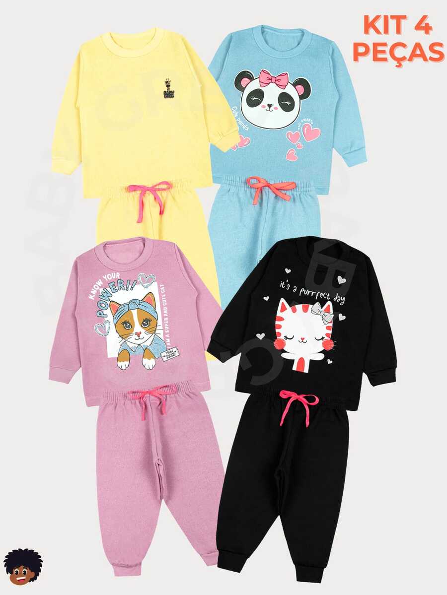 4 Piece Kit Children's Set Girl Winter Cold Sweatshirt 1 To 8 Assorted - 彩色 - 查看 1