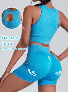 2 Pieces Seamless Yoga Suit Exercise Set Ribbed Brushed Knit Tank Top Wide Belt Tummy Tuck Shorts Tennis Wear Fitness Ladies Suit