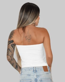 SLIM FIT STRAPLESS STRAPLES TUBE TOP CROPPED BASIC CASUAL TROPICAL PRINT FLOWER FLOWERS COLORFUL CUT OUT AITONA - Blanco - Ver 3