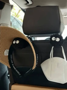 2 件可爱小煤球形汽车座椅靠背挂钩、头枕储物盒、食物袋支架、汽车装饰衣架