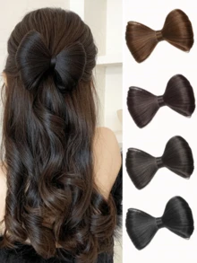 女士时尚可爱蝴蝶结发夹合成接发，蝴蝶结马尾辫耐热纤维发髻 - 彩色 - 查看 2