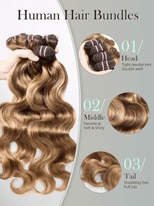 CEXXY Highlight Brown Body Wave Bundles Human Hair 18 20 22 24 Inch 4 Bundles Ombre Blonde Bundles Human Hair Extensions Natural Brazilian Virgin Unprocessed Human Hair - 間色 - 查看 5