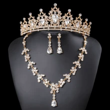 4 件巴洛克水晶皇冠项链耳环套装公主派对王冠新娘婚礼派对发饰珠宝皇冠套装