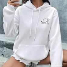 Women's Sweatshirt Cold Weather Blouse Printed Coat Planeta Moda Winter Hoodie Kangaroo Pocket - trắng - Xem 1
