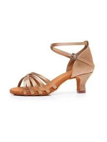 5cm Heel Women Brown Dance Shoes, Soft & Lightweight Comfortable, Heels Latin Dance Shoes, Satin Professional Ballroom Party Wedding Jazz Rumba Tango Salsa Practice Performance Dance Shoes Indoor Sandals - Beige - View 3