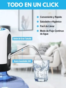 Dispensador de Agua Batería Carga Rápida USB Recargable 100% Automático Luz Indicadora de Encendido de Plástico 5 V Ligero para Garrafón de Varios Tamaño Diseño Ergonómico para Agua Potable Higiénico Seguro de Acero Inoxidable Portátil Fácil de Instalar Más de 5,000 Horas de Uso