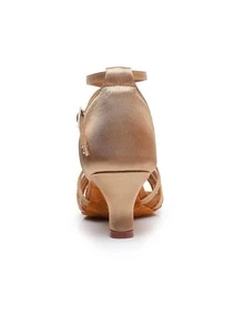 5cm Heel Women Brown Dance Shoes, Soft & Lightweight Comfortable, Heels Latin Dance Shoes, Satin Professional Ballroom Party Wedding Jazz Rumba Tango Salsa Practice Performance Dance Shoes Indoor Sandals - Beige - View 4