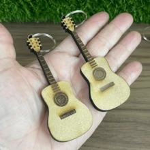 10 Guitar Keychains Musical Instrument Wood MDF 6mm - Yellow - View 4