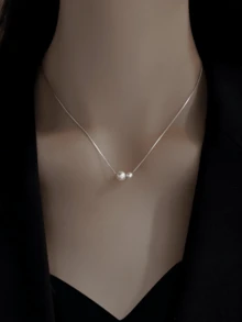 1 件镀银合金双珍珠设计女士项链适合日常和时尚场合