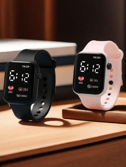 2pcs Battery Operated LED Square Digital Watch, Student/Couple Matching Watch Set