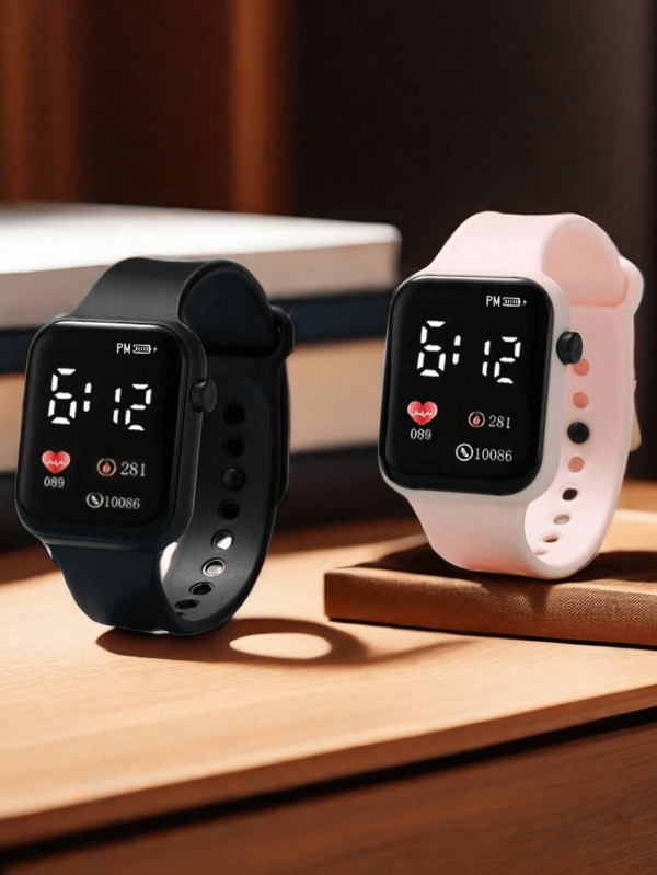 2 piezas Reloj digital cuadrado con LED operado por batería, conjunto de relojes a juego para estudiantes/parejas