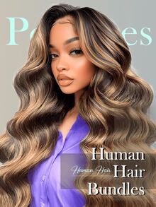 CEXXY Highlight Brown Body Wave Bundles Human Hair 18 20 22 24 Inch 4 Bundles Ombre Blonde Bundles Human Hair Extensions Natural Brazilian Virgin Unprocessed Human Hair - 間色 - 查看 7