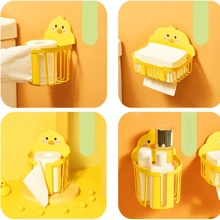 1 Piece Of Super Cute Little Yellow Duck Tissue Box Is Coming, Wall-Mounted Toilet Paper Holder, Wall-Mounted Toilet Paper Roll Holder, No Need To Drill Holes For Toilet Paper Holder, Bathroom Storage Rack, With Seamless Sticker Design