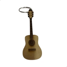 10 Guitar Keychains Musical Instrument Wood MDF 6mm - Yellow - View 2