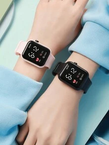 2pcs Battery Operated LED Square Digital Watch, Student/Couple Matching Watch Set - Multicolor - View 3