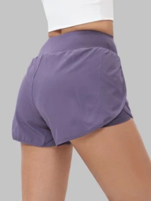 1 chiếc quần short thể thao nữ cạp cao, nhanh khô, hai lớp, có túi, thích hợp cho chạy bộ mùa hè. - Màu tím - Xem 6