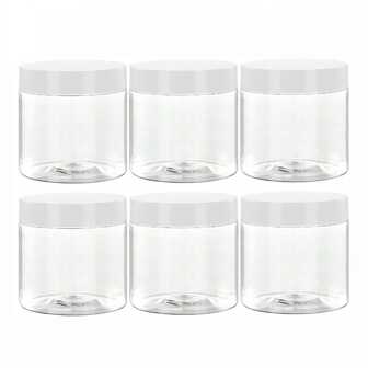 6 piezas Tarros de almacenamiento de plástico de 7 cm de diámetro con tapas blancas, tarros de pintura, envases para cremas y mascarillas, tarros para crema para los ojos y crema facial, botellas de muestra transparentes de PET, envases cosméticos