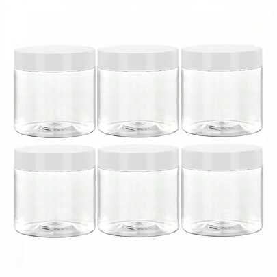 6pcs 7cm Diameter Plastic Storage Bottles With White Lids, Paint Jars, Cream & Mask Containers, Eye Cream & Face Cream Bottles, PET Transparent Sample Bottles, Cosmetic Packaging