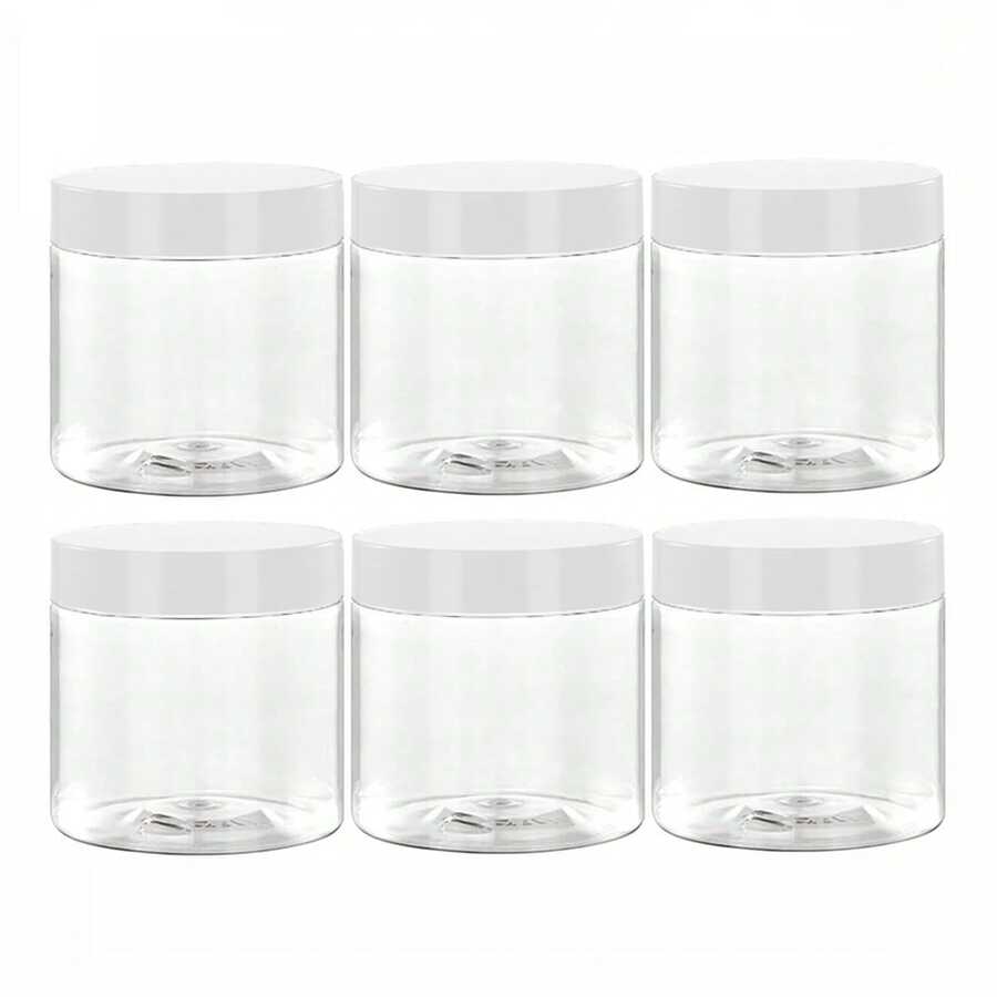 6 个直径 7 厘米塑料储物瓶，带白色盖子，油漆罐，面霜和面膜容器，眼霜和面霜瓶，PET 透明样品瓶，化妆品包装