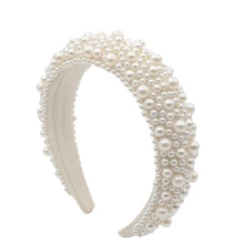 Pearl Headband - Cute Fluffy Soft Padded Headband With Faux Pearl, Suitable For Wedding - Bridal Fashion - Wide Beaded Shiny Headband - Birthday Hair Accessories Hairband Hair Hoop