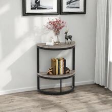 LITTLE TREE Semi-Circle 2-Tier End Table, Compact Half Round Side Table With Storage Shelf, Wood Accent Furniture For Sofa, Bedroom And Other Small Spaces, Rustic Grey - 灰色 - 查看 5