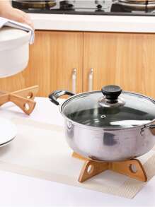 2 piezas Soportes para ollas y tazones de bambú con forma de cruz, resistentes al calor, aislantes