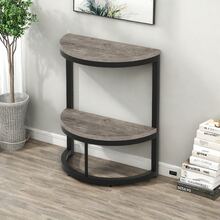 LITTLE TREE Semi-Circle 2-Tier End Table, Compact Half Round Side Table With Storage Shelf, Wood Accent Furniture For Sofa, Bedroom And Other Small Spaces, Rustic Grey - 灰色 - 查看 6