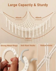 NetHong Kids Toy Hammock Hand-Woven Soft Storage Mesh Net For Teddy Bear Bedroom Cuddly - White - View 5