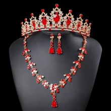 4 件巴洛克水晶皇冠项链耳环套装公主派对王冠新娘婚礼派对发饰珠宝皇冠套装