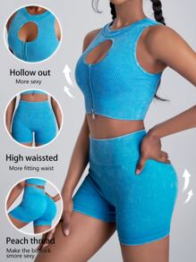 2 Pieces Seamless Yoga Suit Exercise Set Ribbed Brushed Knit Tank Top Wide Belt Tummy Tuck Shorts Tennis Wear Fitness Ladies Suit
