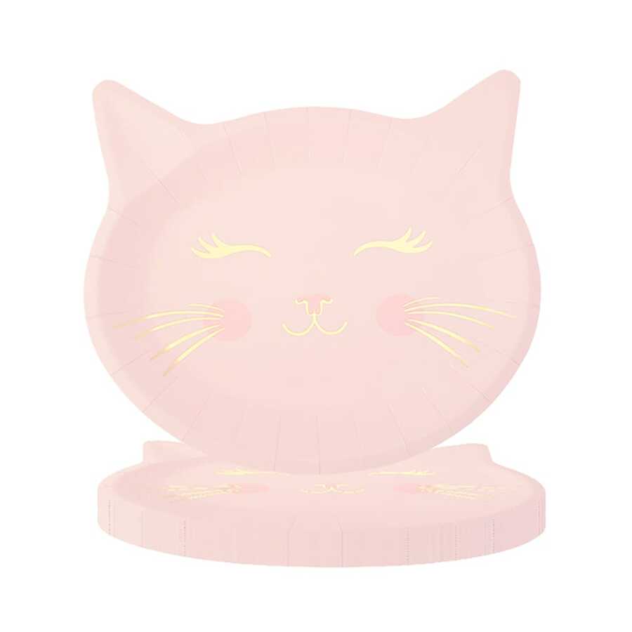10 件/20 件/50 件粉色猫纸盘猫形晚餐派对盘子适用于可爱小猫派对用品一次性餐具盘子适用于猫主题生日婴儿派对装饰礼品 - 彩色 - 查看 1
