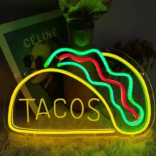 1 Pc 14.96x 9.84in Neon Light Taco Text And Pattern Multicolor Wall Sign Decoration For Restaurant Bar Party Home Festival Atmosphere LED Night Light Hanging Decor For Kitchen Cafe Shop Event Celebration - Multicolor 2 - View 4
