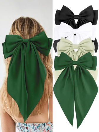 4个大号缎面蝴蝶结发夹，长尾设计，优雅独特，法式风格发饰，适合日常佩戴、节日、情人节，也可作为礼物、户外装饰、发夹、文具等使用。
