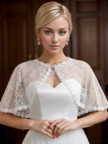 1pc Women Lace Shawl With Brooch & Rhinestone Button, Suitable As Overlay For Dresses Fall Clothes For Women - Black - View 2